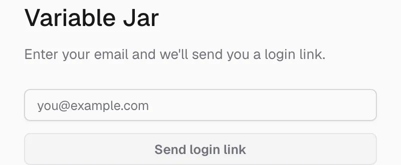 The web app sign-in — enter your email and press Send login link