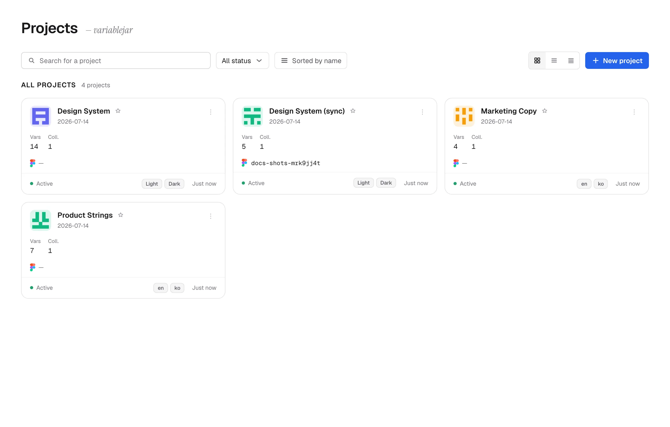 The project list — open a project to reach its Master tab
