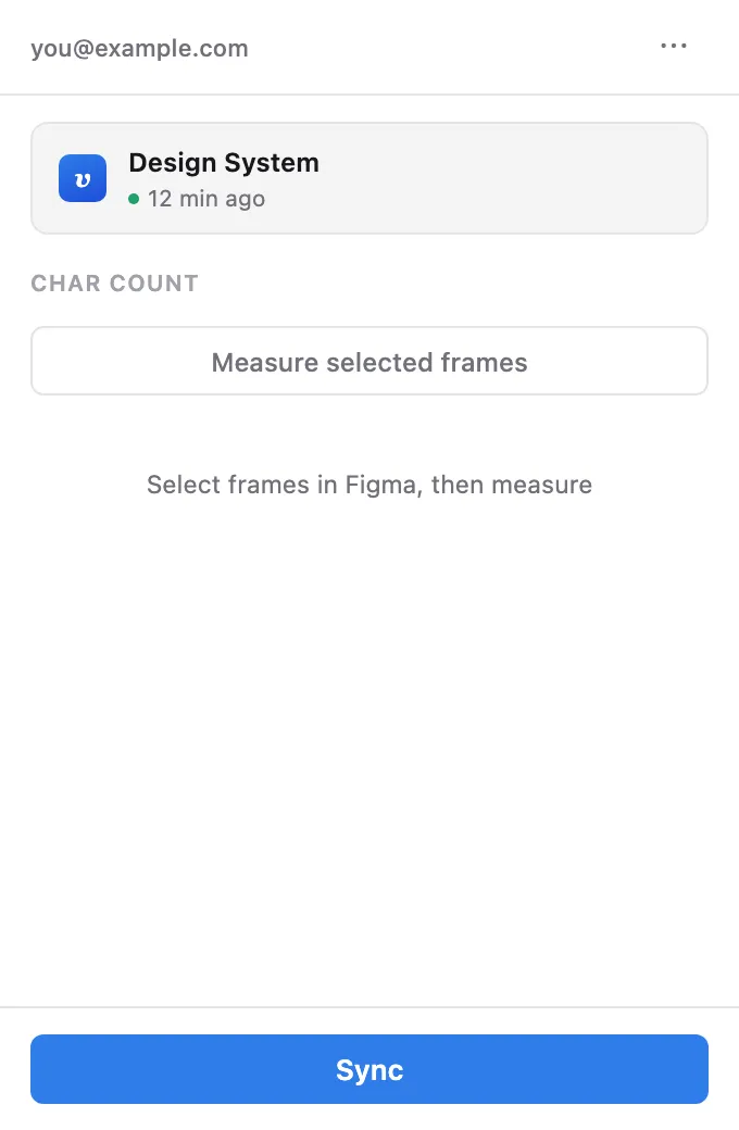The connected plugin panel — project name, last sync time, and the Sync button